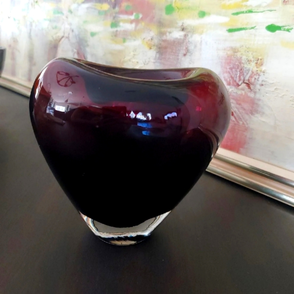 Amethyst Blown Glass Heart Vase